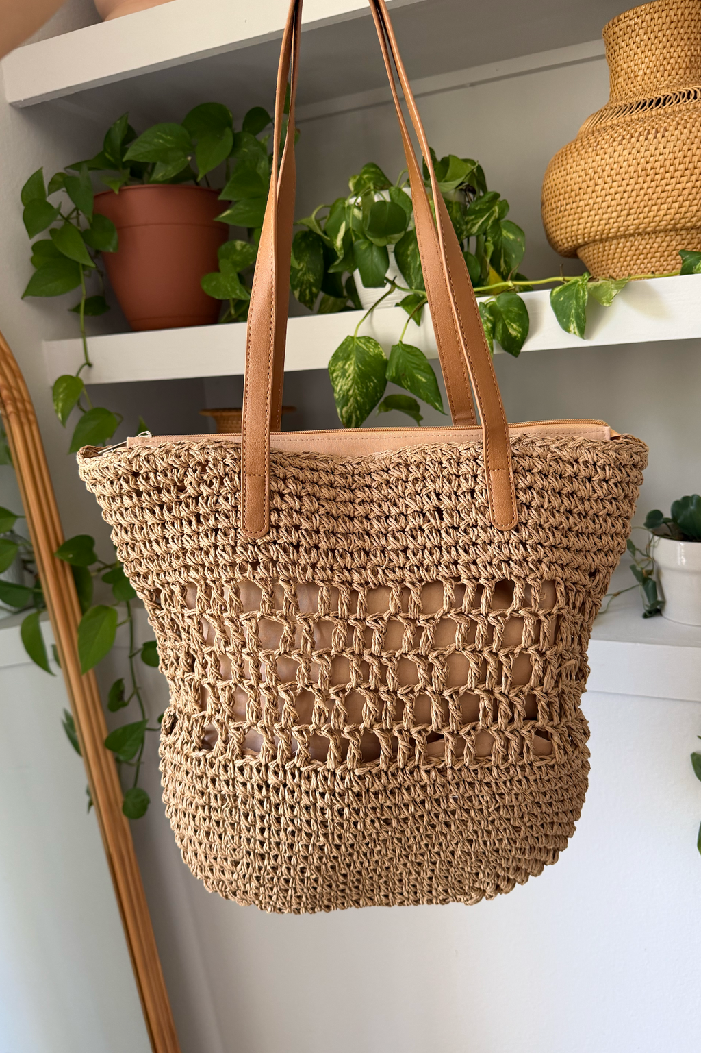 Braided Straw Tote Bag