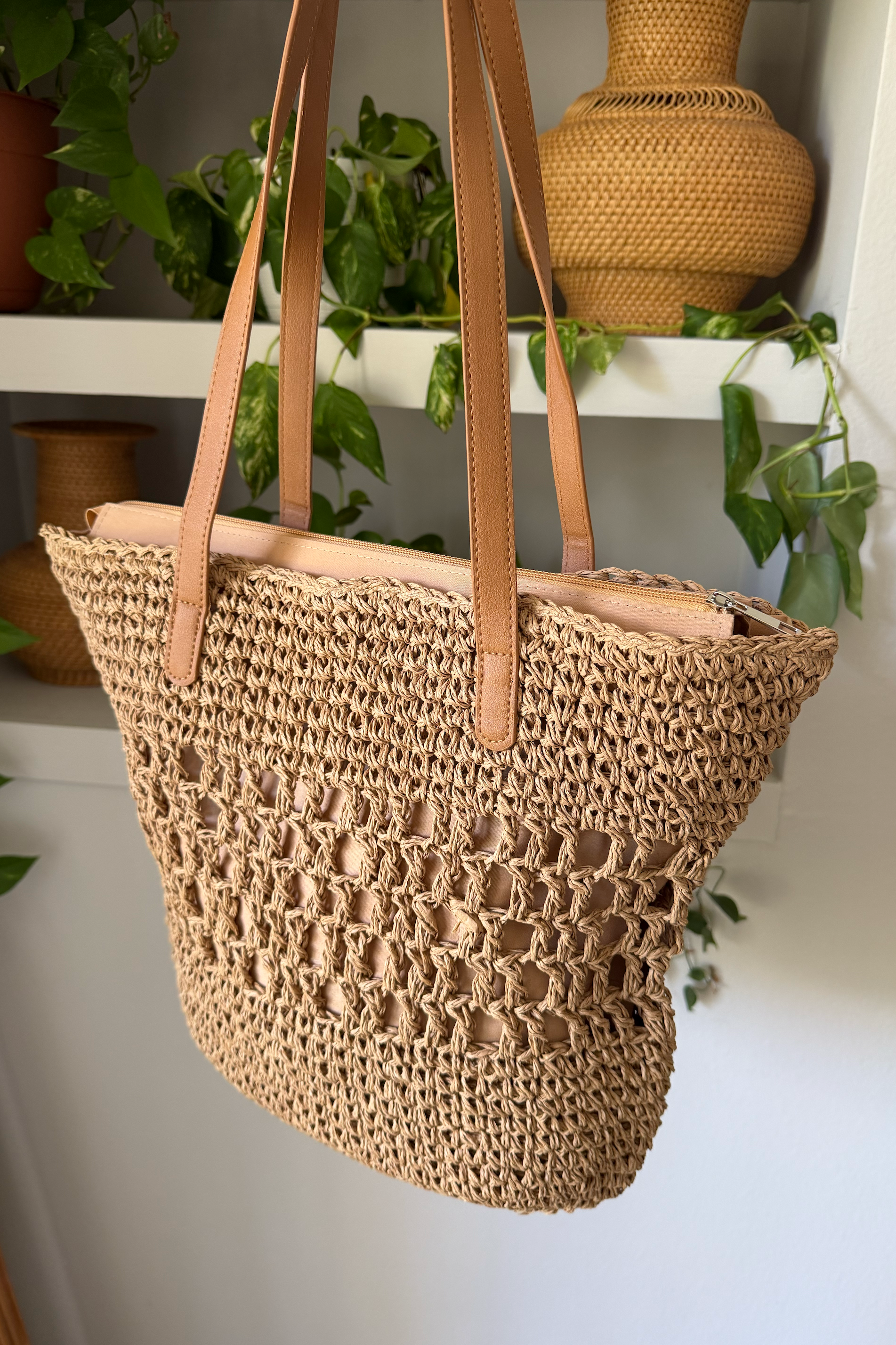 Braided Straw Tote Bag
