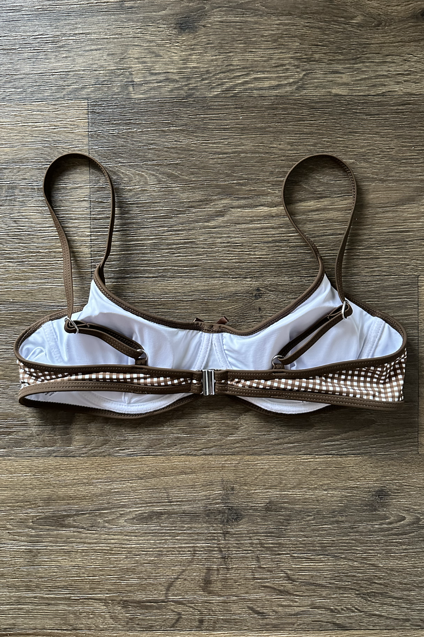 Brown White Gingham Bikini Top