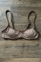 Brown White Gingham Bikini Top