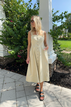 Button Front Sleeveless Midi Dress