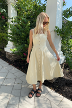 Button Front Sleeveless Midi Dress