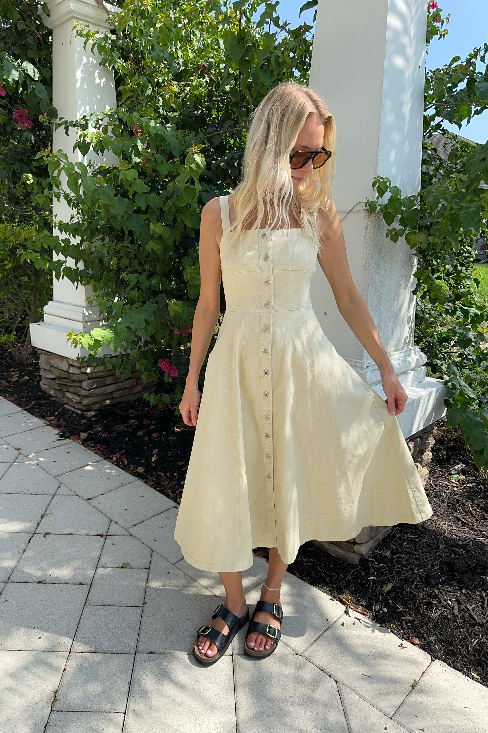 Button Front Sleeveless Midi Dress