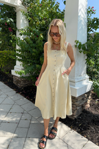 Button Front Sleeveless Midi Dress