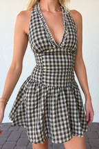 Checker Plaid Halter Mini Dress
