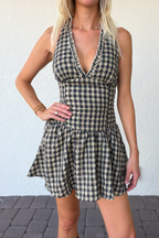 Checker Plaid Halter Mini Dress