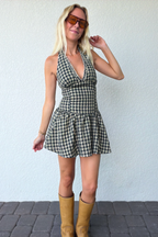 Checker Plaid Halter Mini Dress