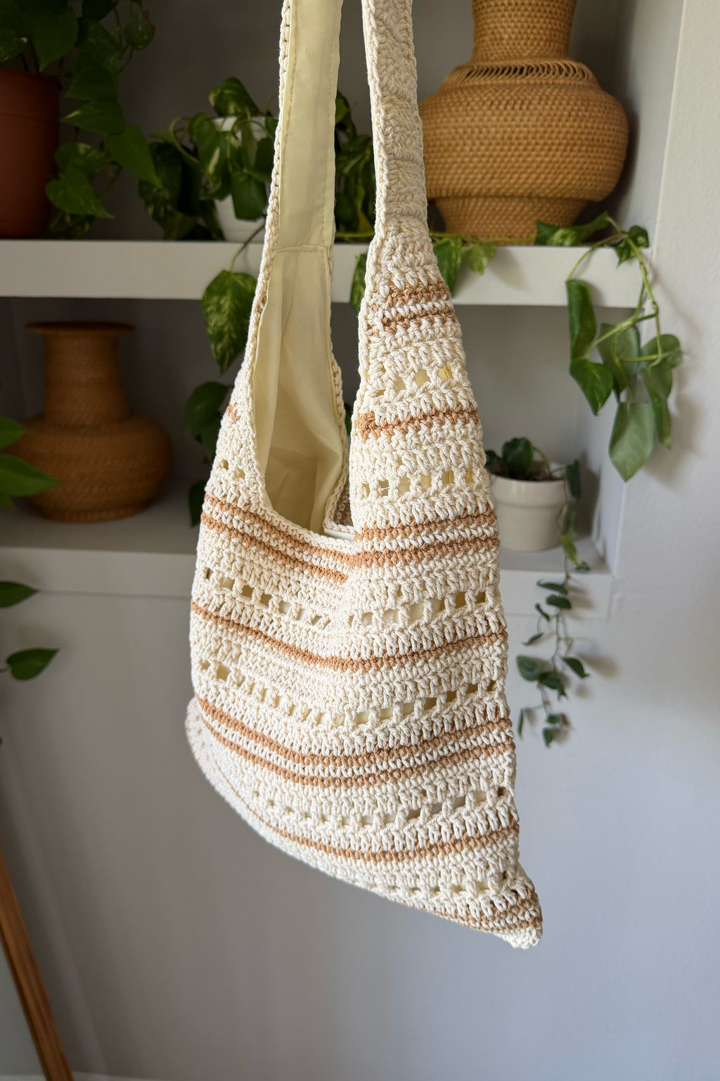 Crochet Stripe Tote Bag