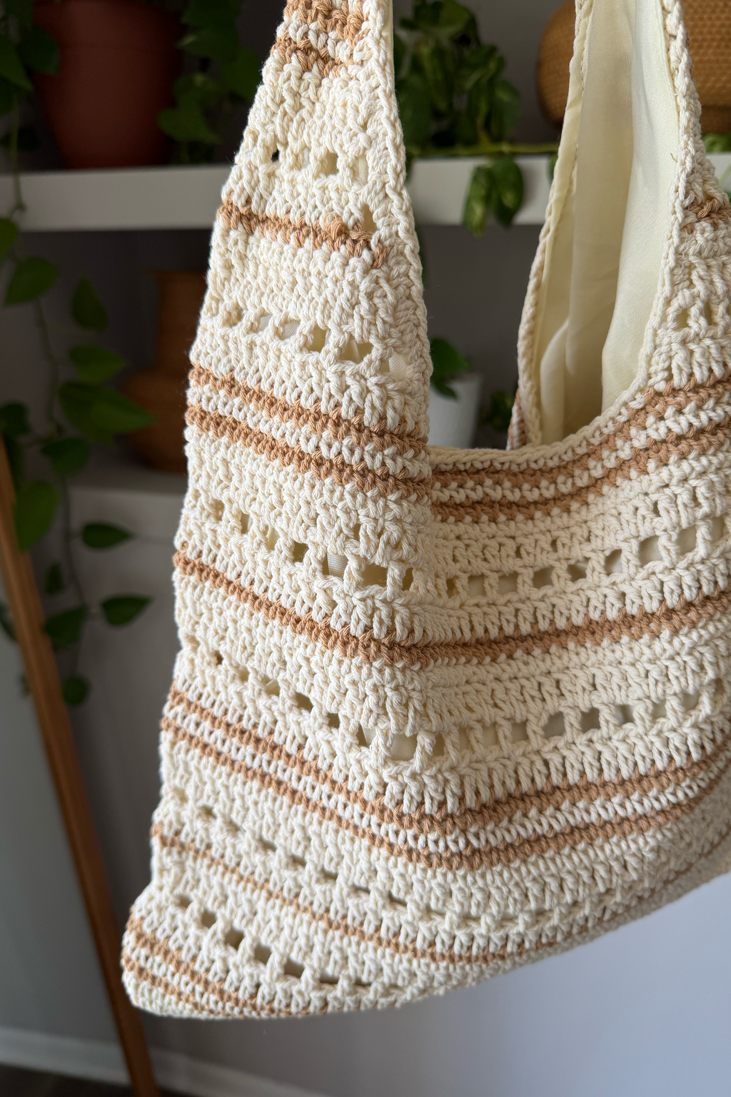 Crochet Stripe Tote Bag
