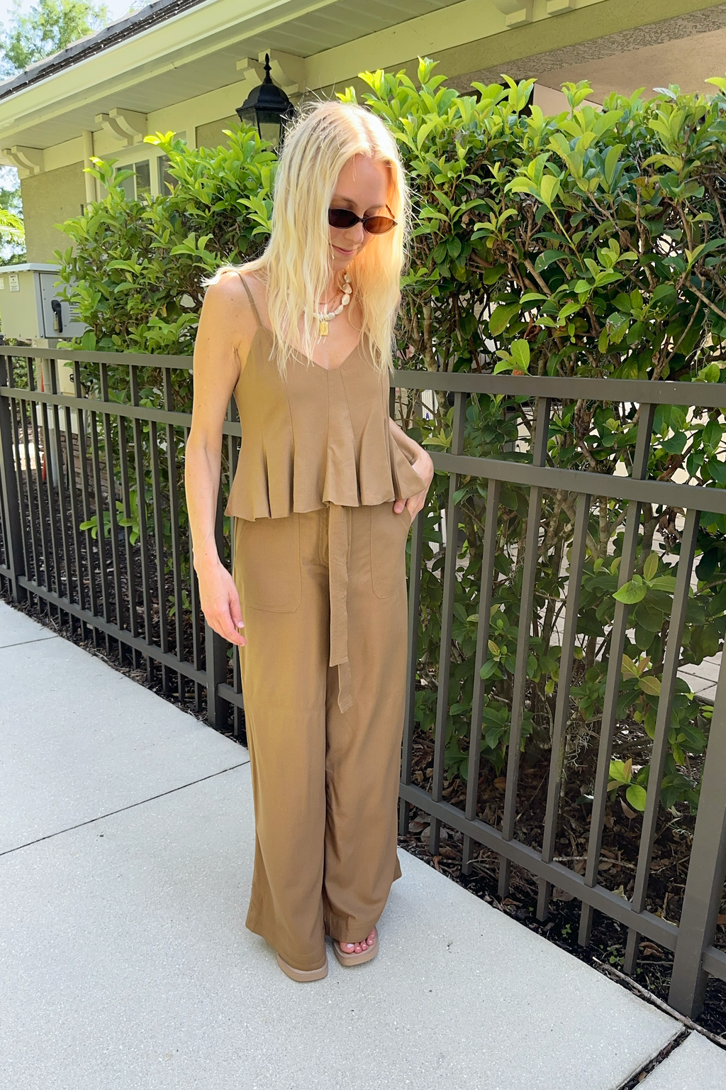 Desert Palm Sleeveless Flared Top