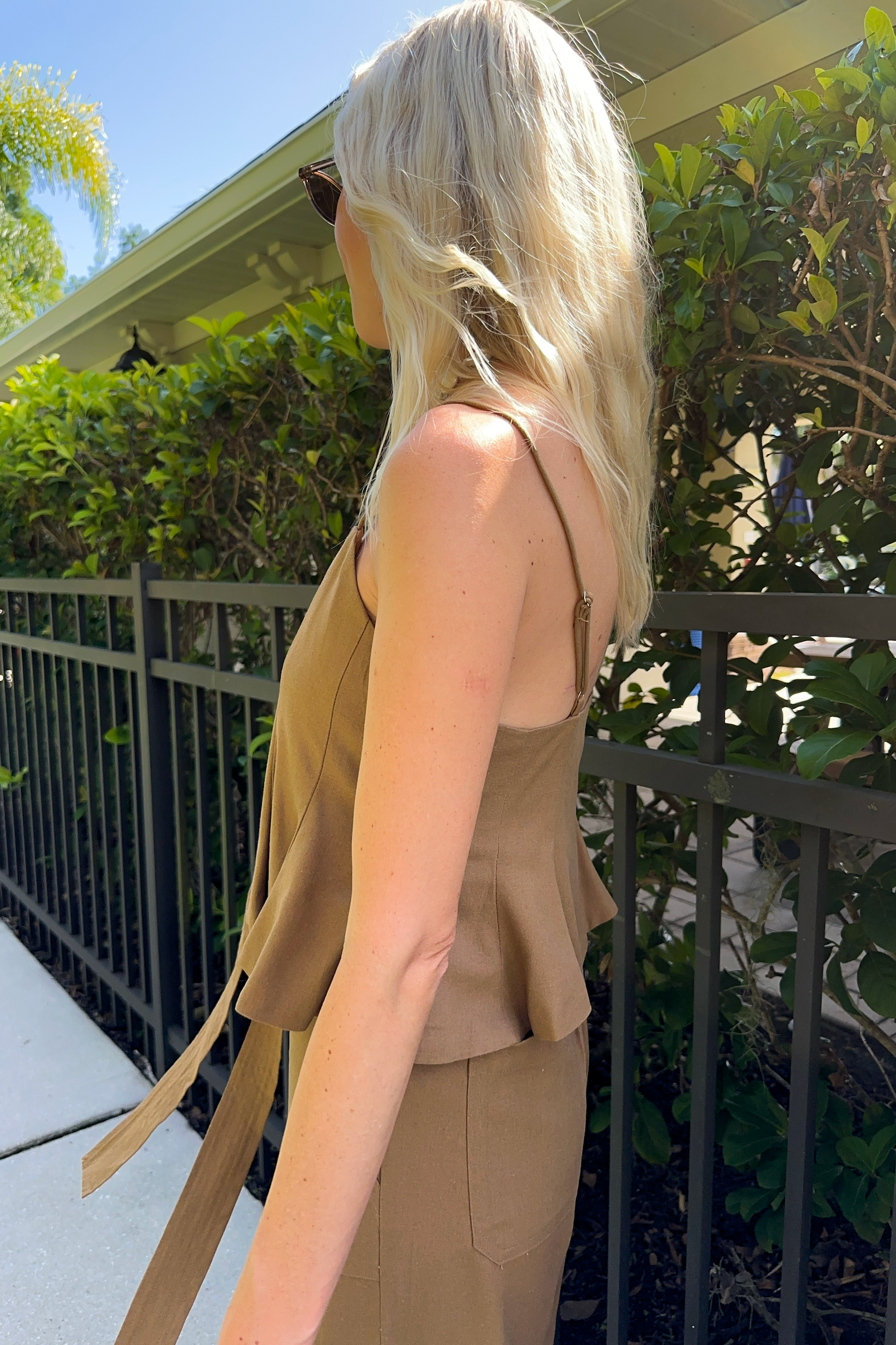 Desert Palm Sleeveless Flared Top