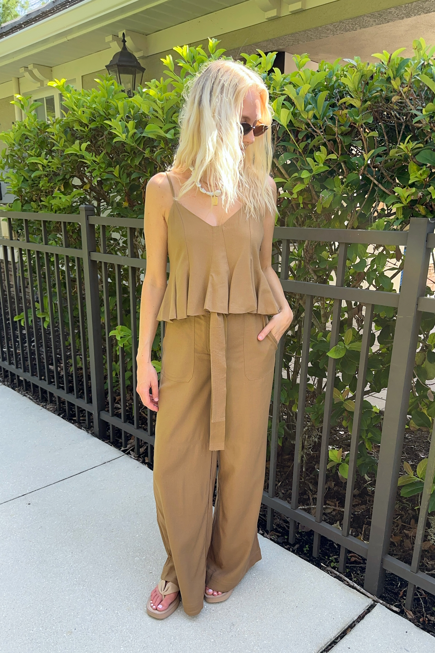 Desert Palm Sleeveless Flared Top