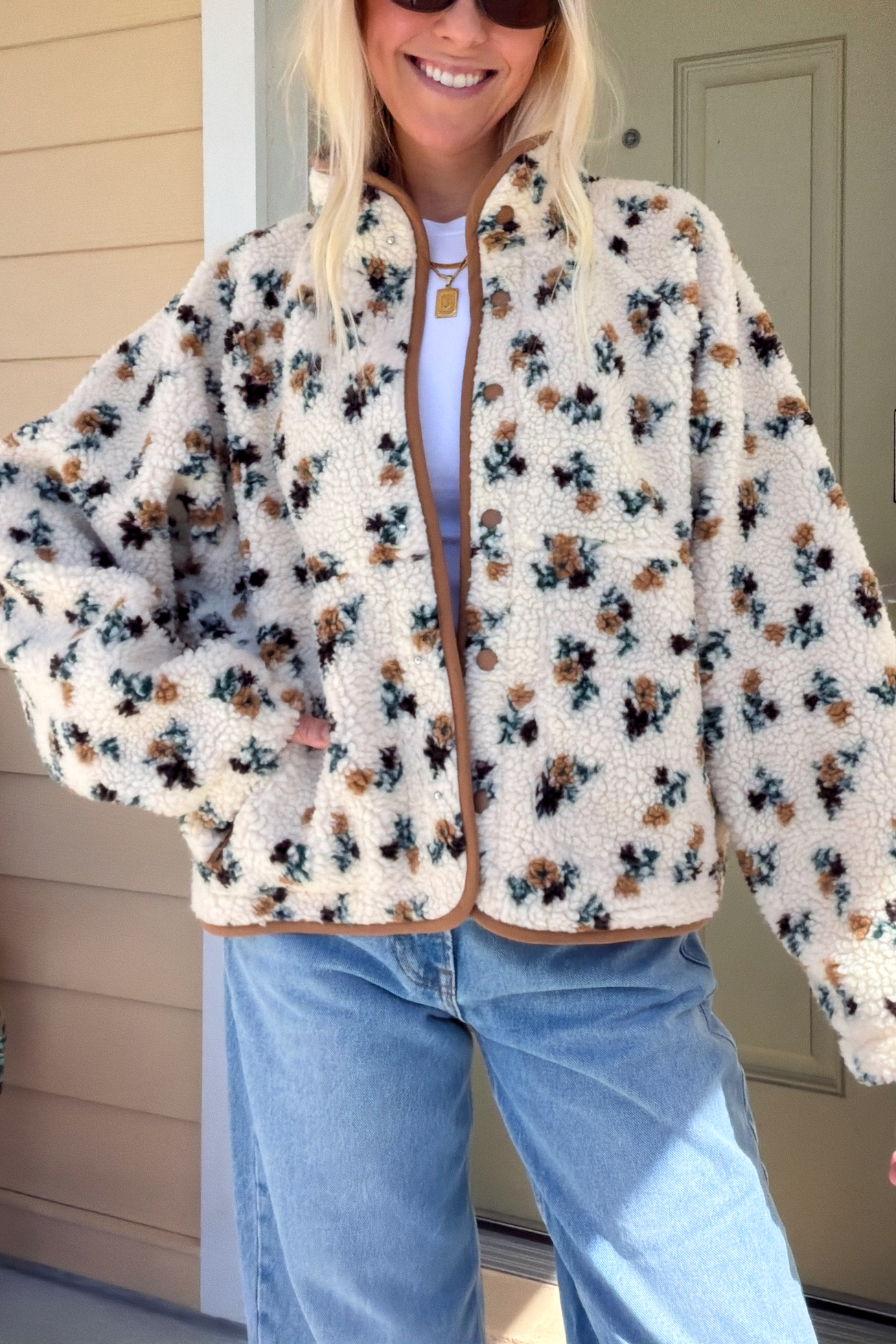Floral Fleece Sherpa Zip Up Jacket