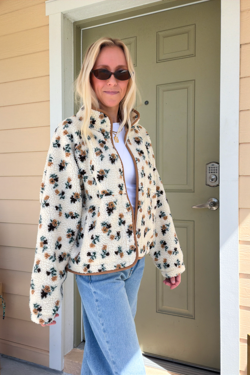 Floral Fleece Sherpa Zip Up Jacket