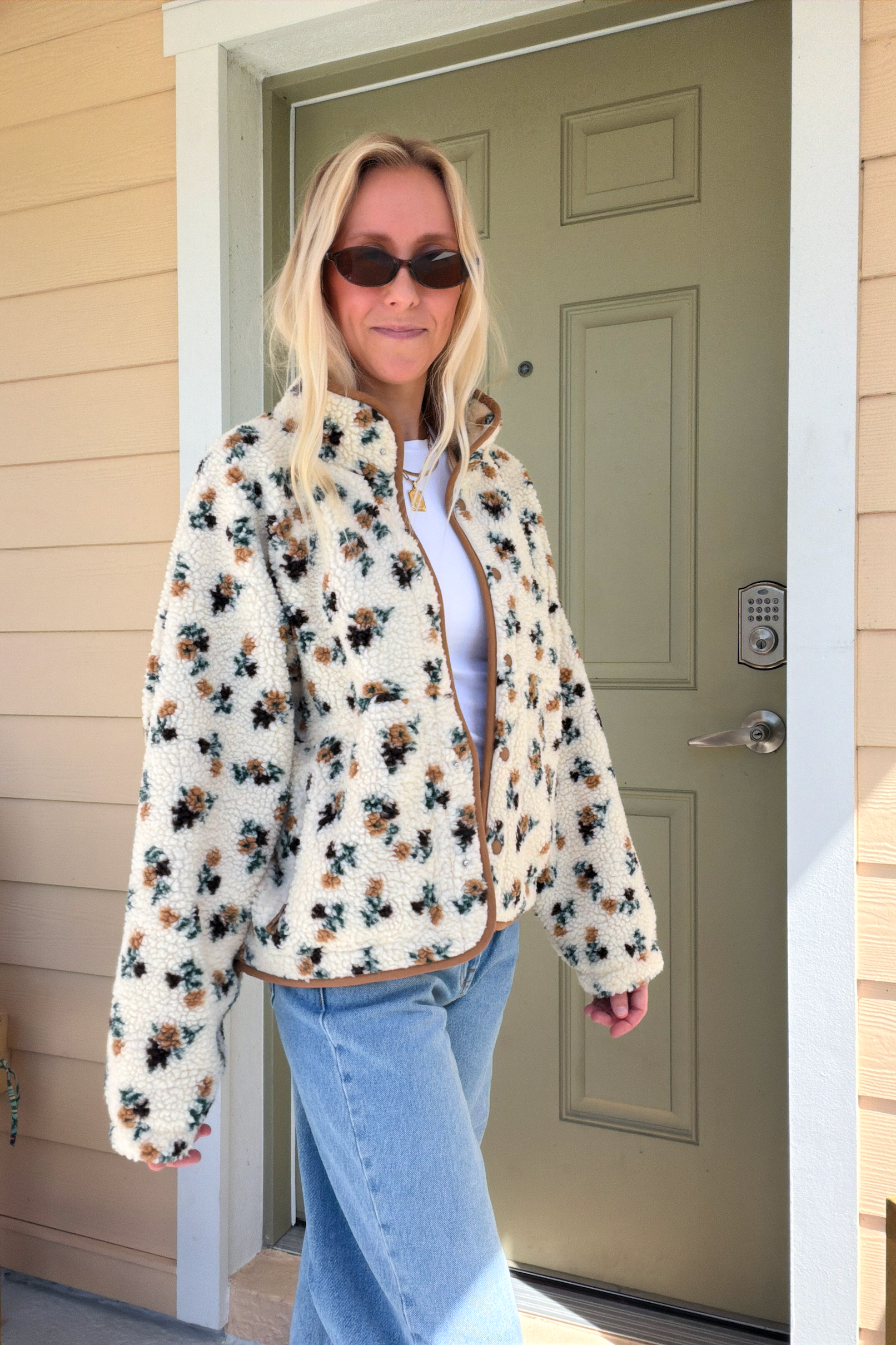 Floral Fleece Sherpa Zip Up Jacket