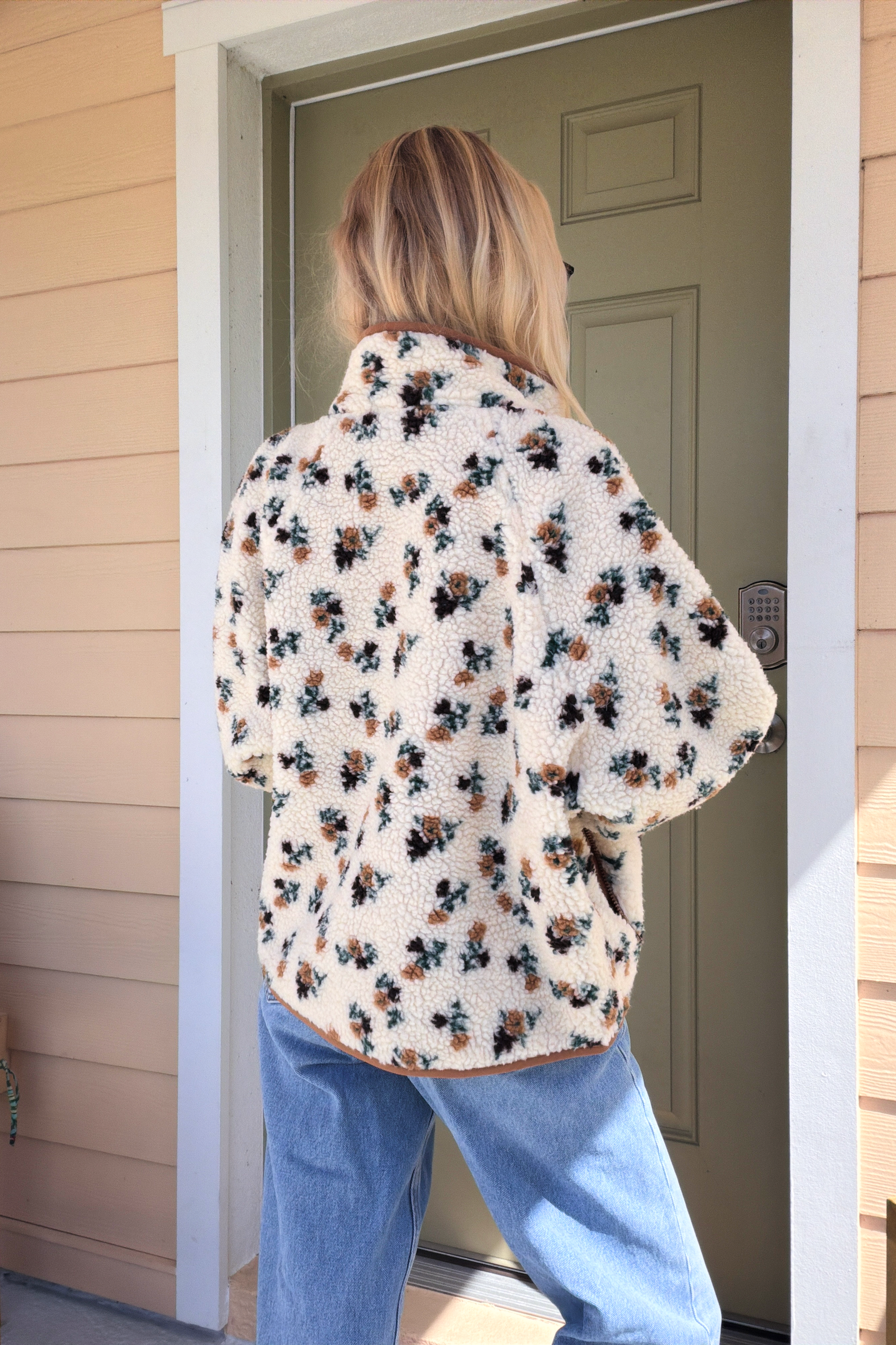 Floral Fleece Sherpa Zip Up Jacket