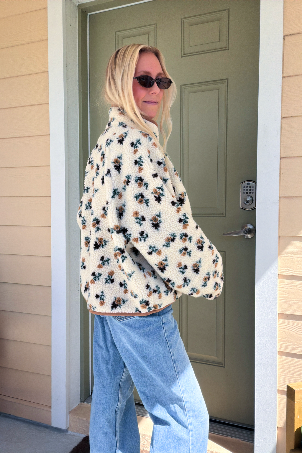 Floral Fleece Sherpa Zip Up Jacket