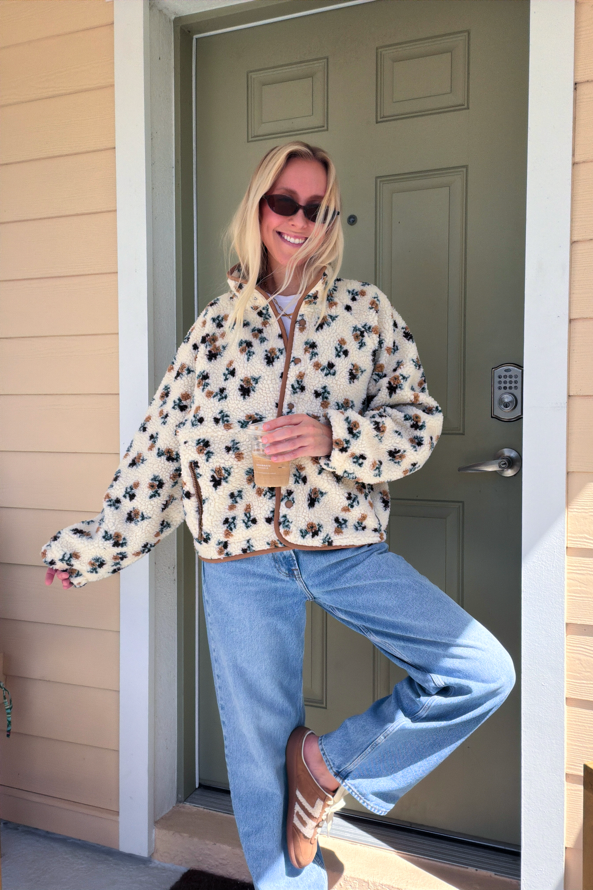 Floral Fleece Sherpa Zip Up Jacket