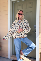 Floral Fleece Sherpa Zip Up Jacket