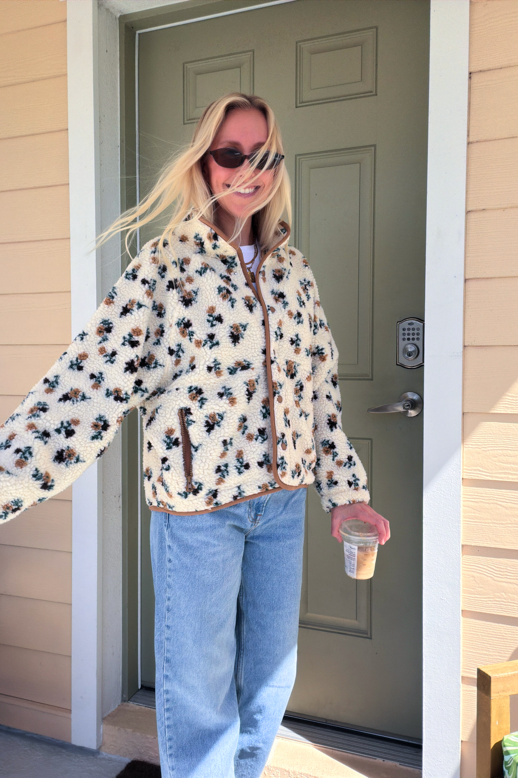 Floral Fleece Sherpa Zip Up Jacket