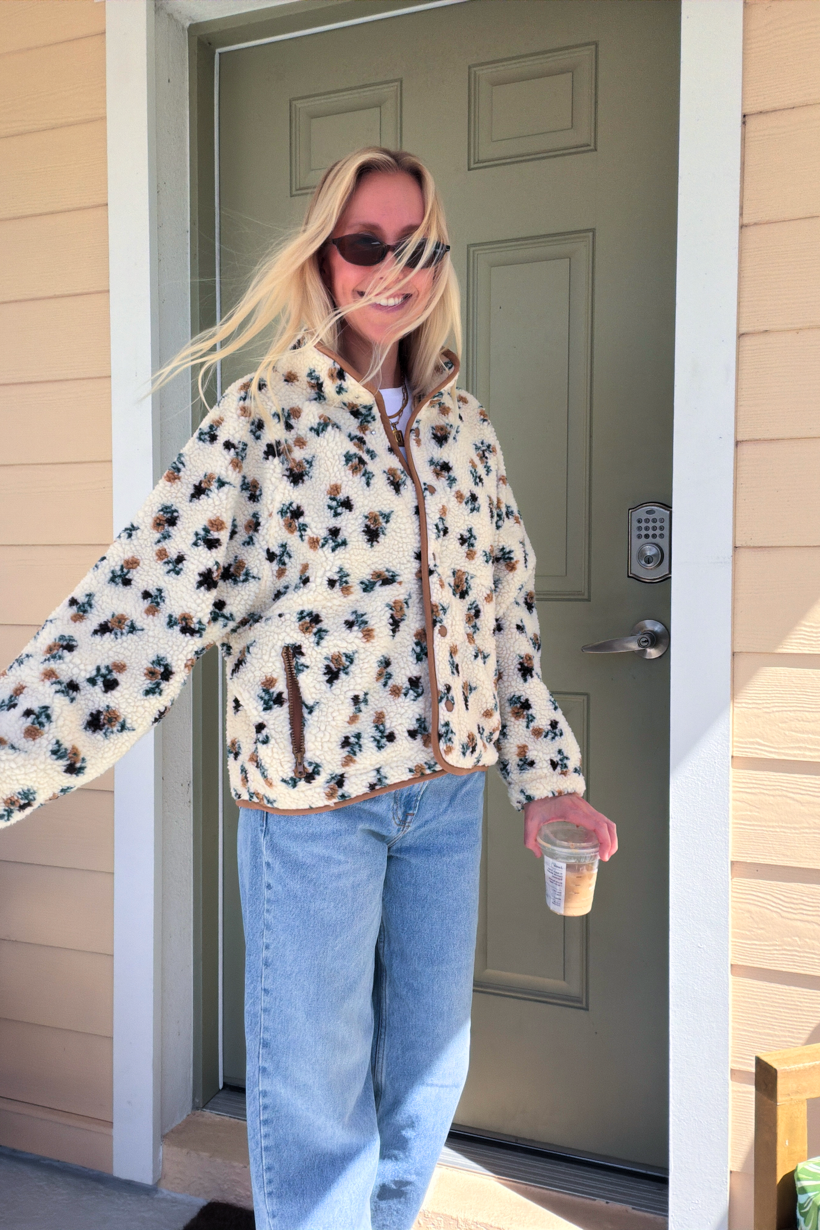 Floral Fleece Sherpa Zip Up Jacket