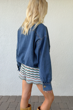 Funnel Neck Denim Bomber Jacket