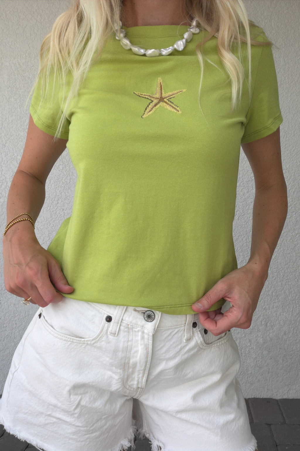 Green Starfish Embroidered Baby Tee