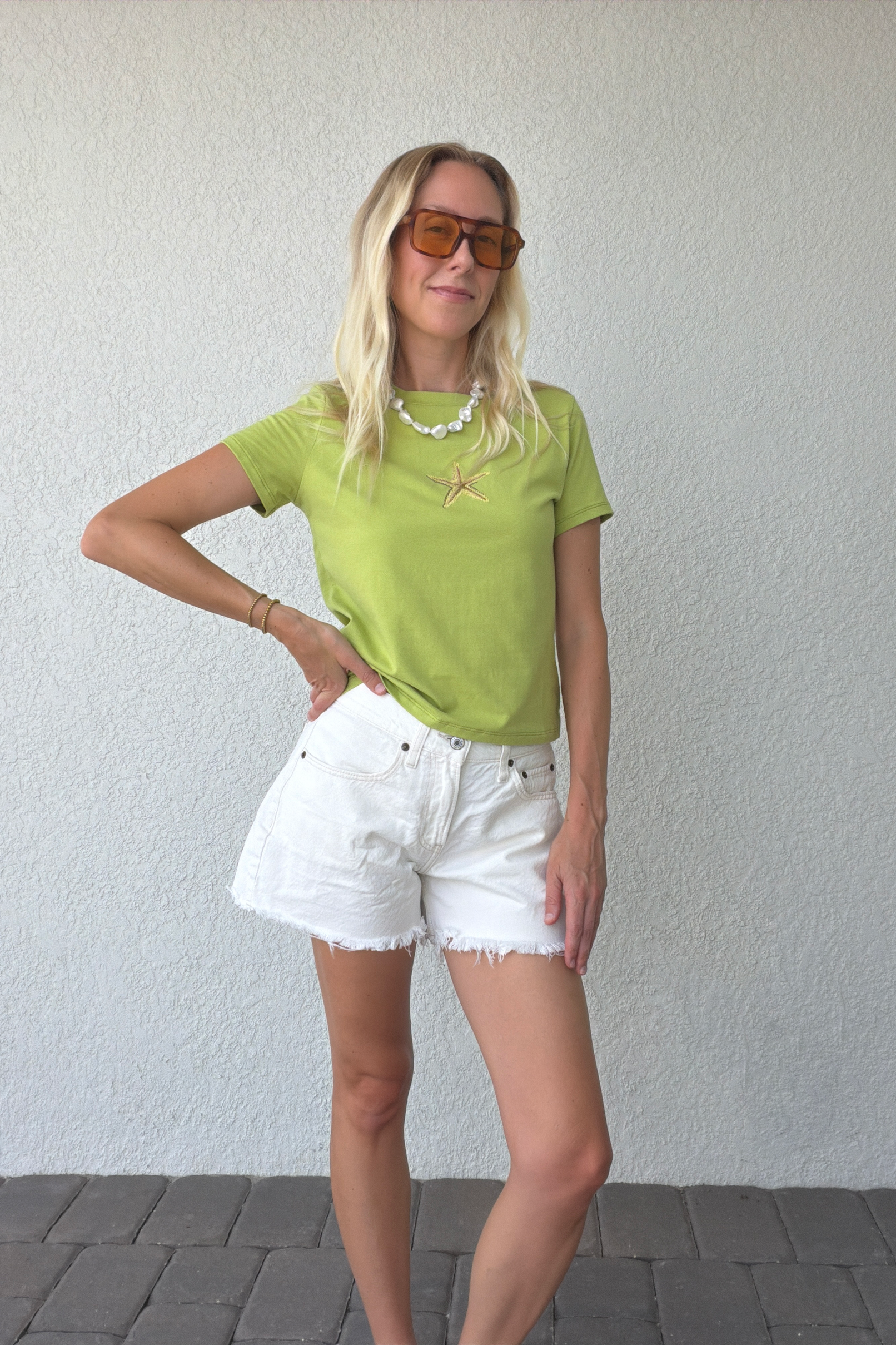 Green Starfish Embroidered Baby Tee
