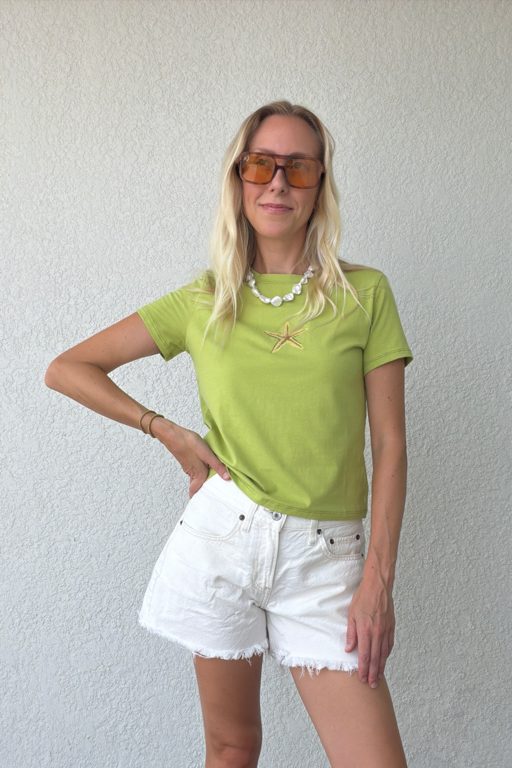 Green Starfish Embroidered Baby Tee
