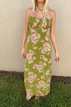 Green & Pink Floral Maxi Sleeveless Dress