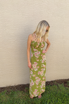 Green & Pink Floral Maxi Sleeveless Dress