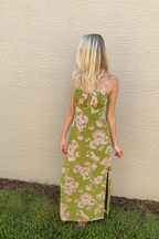 Green & Pink Floral Maxi Sleeveless Dress