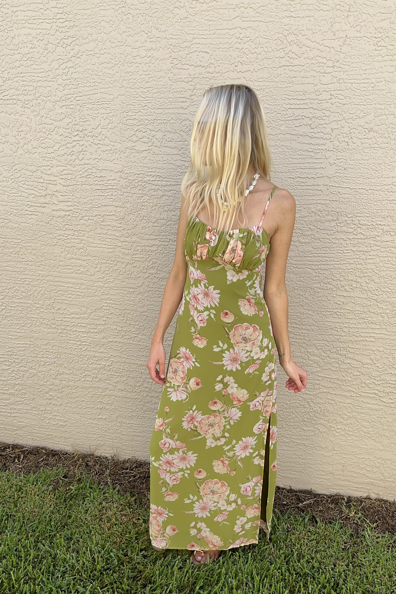Green & Pink Floral Maxi Sleeveless Dress