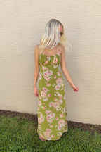 Green & Pink Floral Maxi Sleeveless Dress