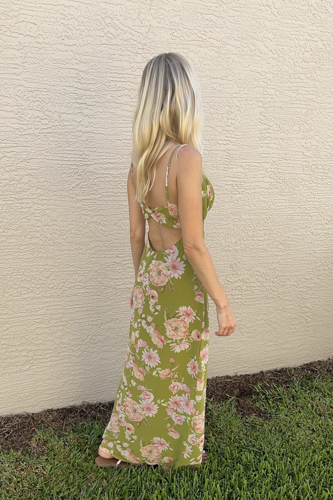 Green & Pink Floral Maxi Sleeveless Dress
