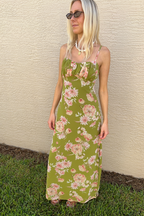 Green & Pink Floral Maxi Sleeveless Dress