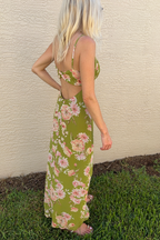 Green & Pink Floral Maxi Sleeveless Dress