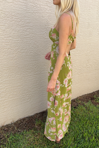 Green & Pink Floral Maxi Sleeveless Dress