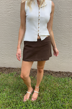 Brown Low Rise Linen Mini Skort