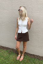 Brown Low Rise Linen Mini Skort