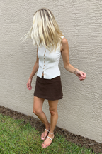 Brown Low Rise Linen Mini Skort