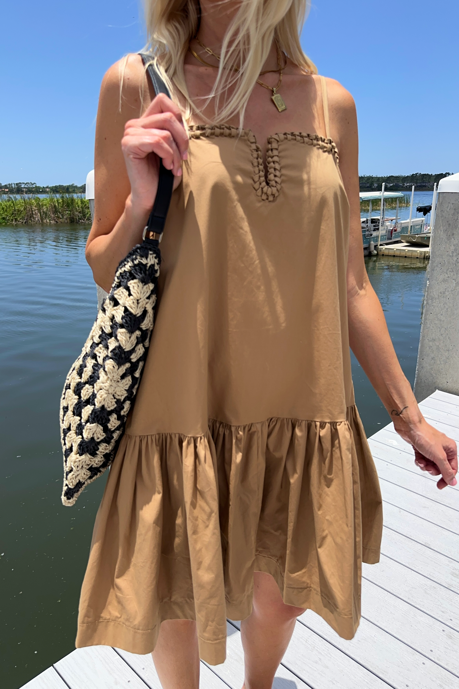 Mocha Sleeveless Flounce Dress