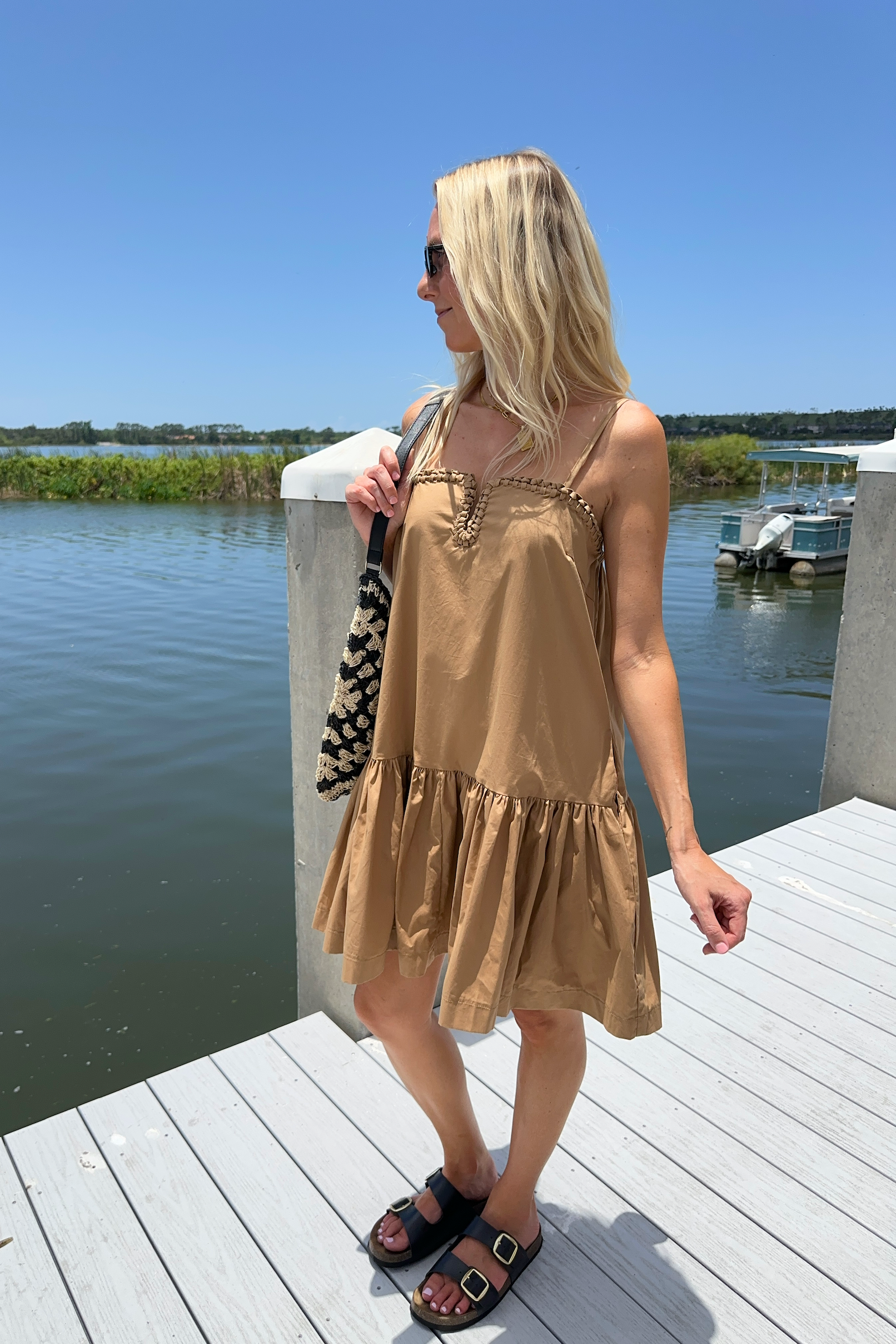 Mocha Sleeveless Flounce Dress