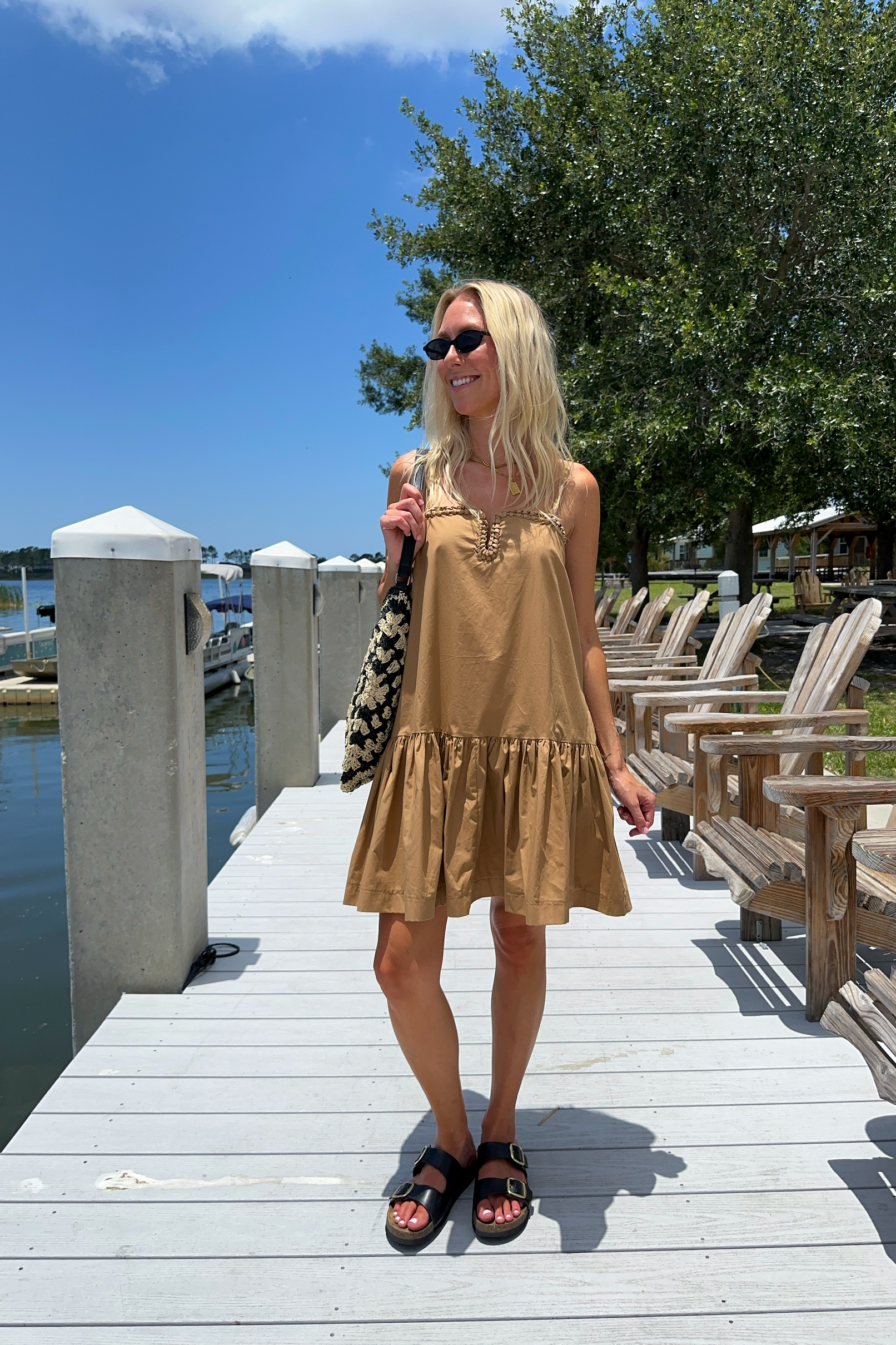 Mocha Sleeveless Flounce Dress