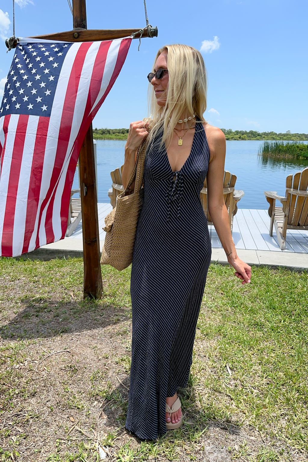 Navy Halter Neck Maxi Dress