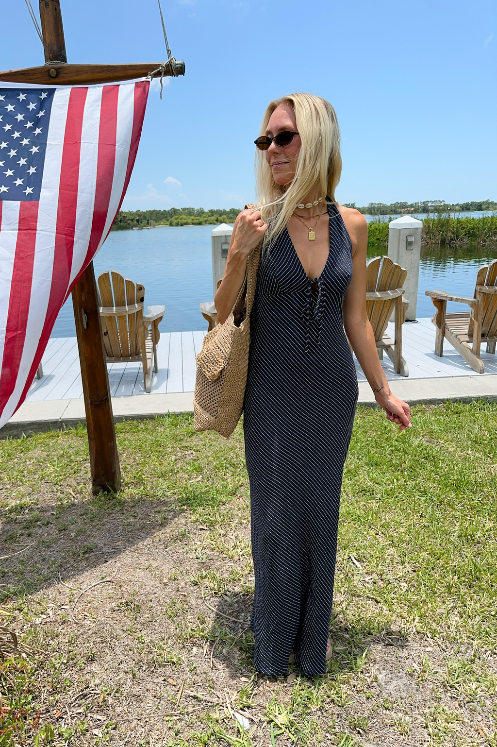 Navy Halter Neck Maxi Dress