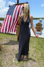 Navy Halter Neck Maxi Dress