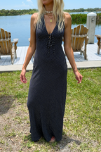 Navy Halter Neck Maxi Dress