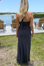 Navy Halter Neck Maxi Dress