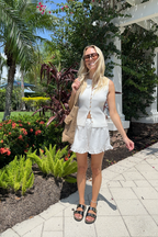 Off White Ribbed Sleeveless Button Front Top